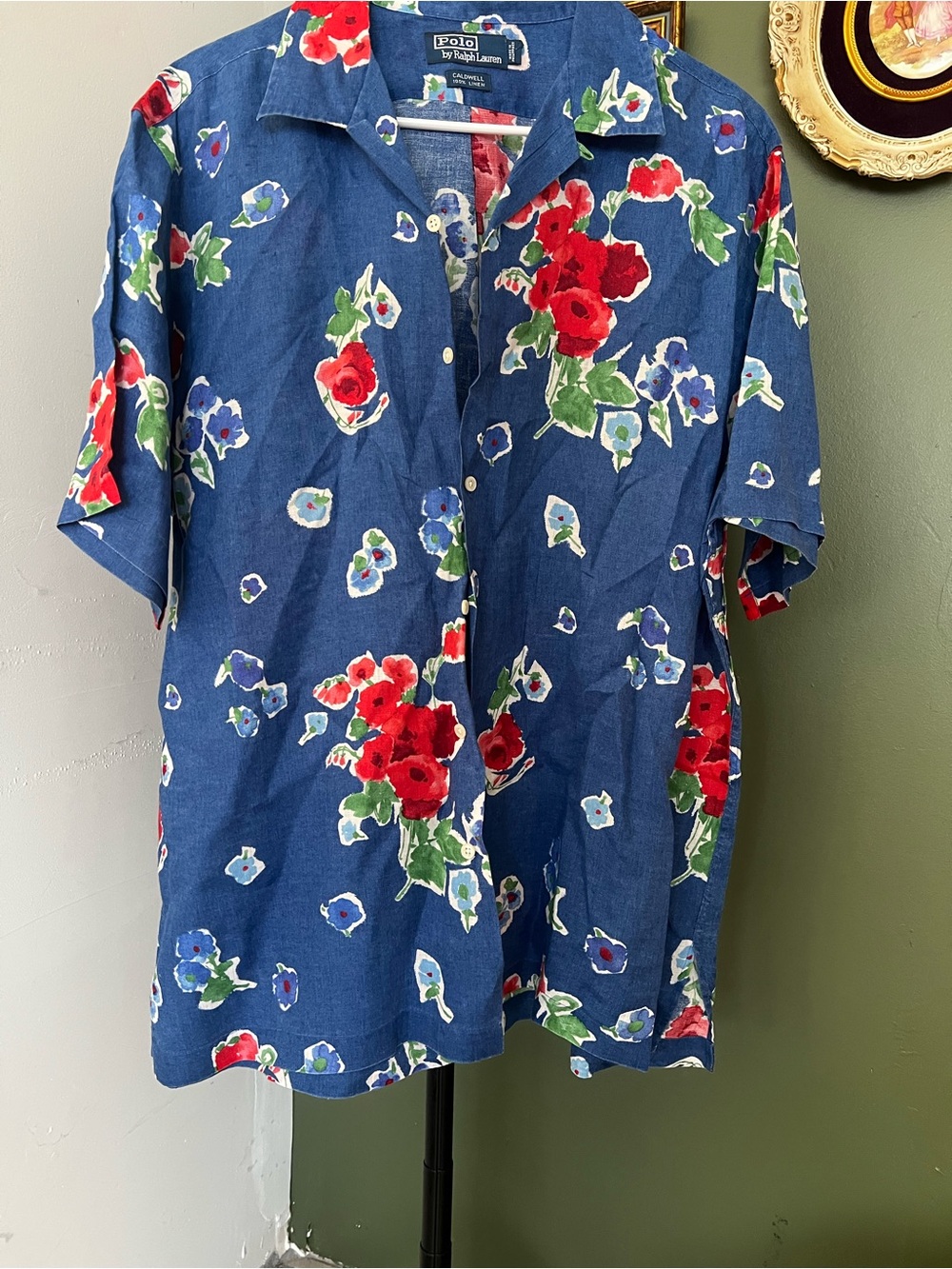 Ralph Lauren Blue Short-Sleeve Floral Button-Down Shirt
